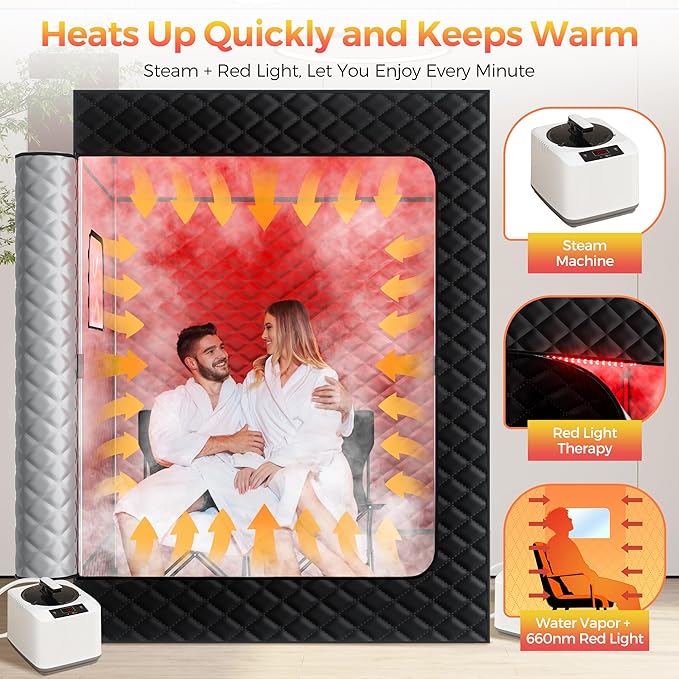 Upgraded 2 Person Sauna Box, Portable Infrared Sauna with 5-Layer Waterproof, 2 Steamers, 2 Folding Chair, 71”x 36”x 49” for Indoor, Outdoor, Gym, Spa, Carbon Black