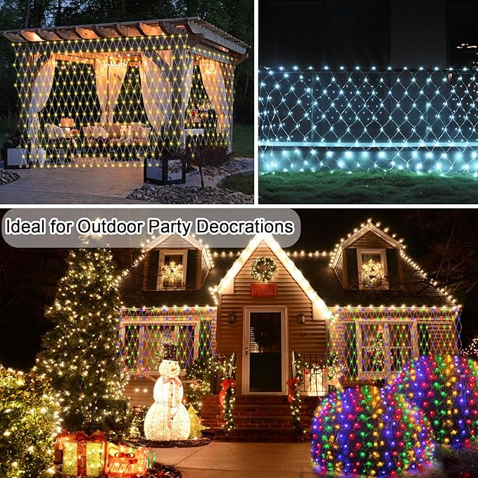 510 LED Christmas Net Lights, 27.9ft x 5ft Mesh Lights Outdoor Clear Wire 8 modes, Waterproof Connectable String Lights Plug in for Xmas Tree Bushes Garden Holiday Party Decorations - Warm White