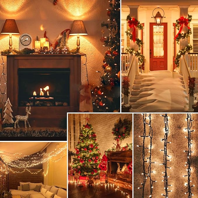 Connectable 240LED 88Ft 13Modes Christmas Lights Indoor Outdoor | Extendable Green Wire Christmas String Lights with Timer | Twinkle Fairy Light Plug in for Xmas Tree Garden Decor Party (Warm White)