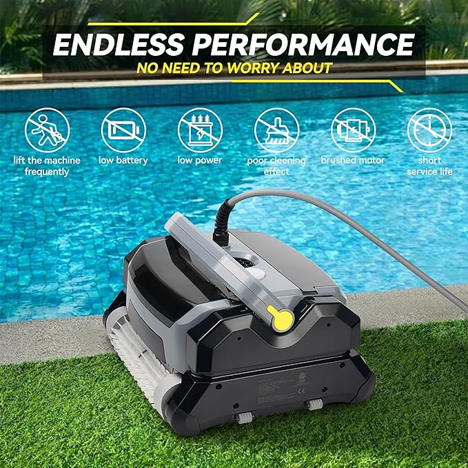 An Automatic Robot Swimming Pool Vacuum Cleaner with a Trolley, Featuring Wall-Climbing Function, 360 Degree Kink Free Patented Technology, Large Top-Mounted Filter Swimming Pool Cleaning Robot, 82 Ft