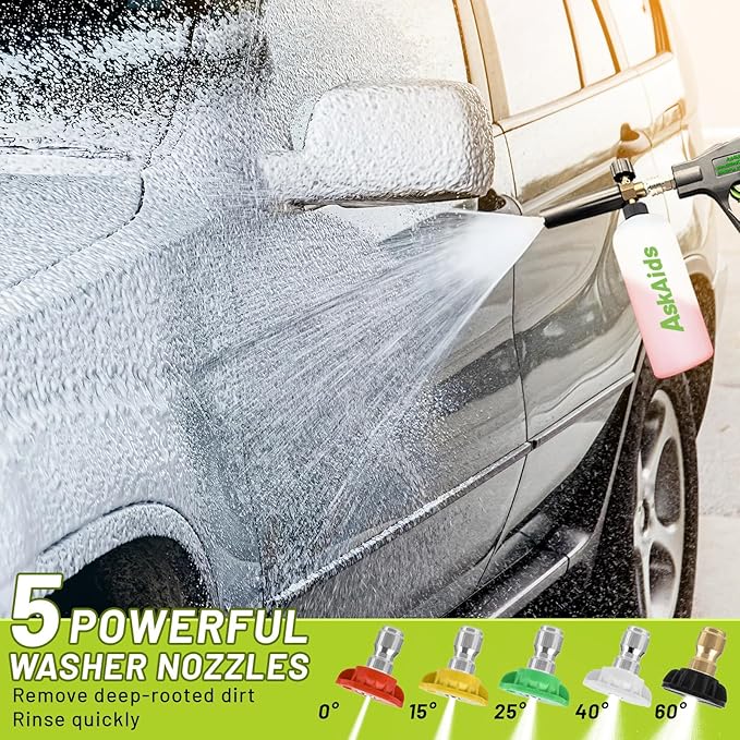 Short Pressure Washer Gun with Foam Cannon,High Pressure Wash Foam Gun with 1/4 Inch Quick Connector,5 Pressure Washer Nozzle Tip