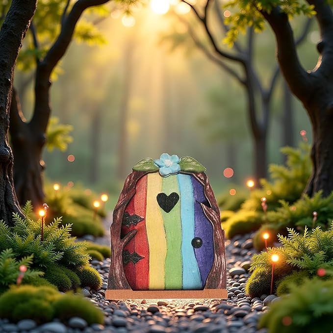 Multicolour Streak Mini Fairy Garden Door for Tree, 3D Miniature Fairy Door for Fairytale Tiny House Doors, Bonsai Terrarium Micro Landscape Decoration Accessories Garden Miniatures