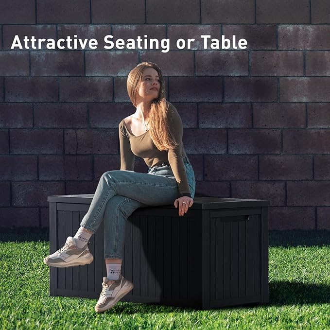 DRATO 200 Gallon Deck Box, Waterproof Resin Large Outdoor Storgae Box for Patio Furniture, Patio Cushions, Gardening Tools, Pool Supplies, Lockable