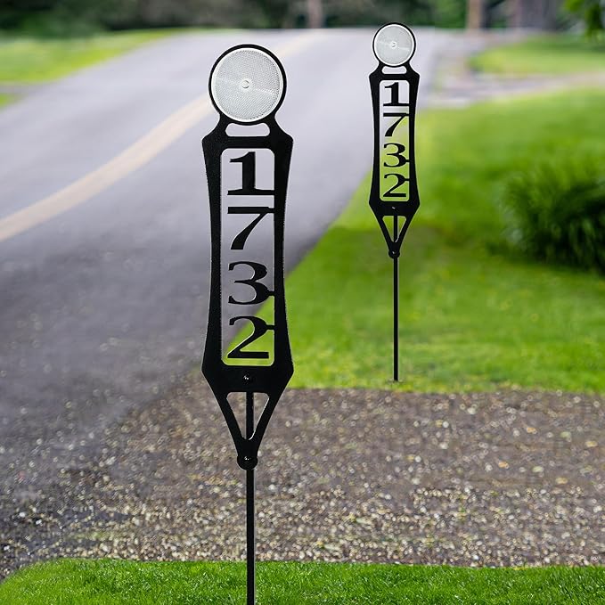 Pathways Vertical Custom Reflective Driveway Marker Set of Two | Personalize with 1-5 House Numbers or Last Name | Black Finish for Outdoors Year-Round | Unique Address Reflector Stake Set of 2