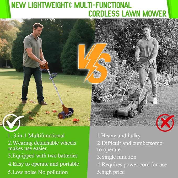 Weed Wacker Cordless Adjustable Weed Eaters 3 in 1 Electric String Trimmer Lawn with Two Battery with Charger Comes with Multiple Blades for Yard,Green,Garden(Coffee)