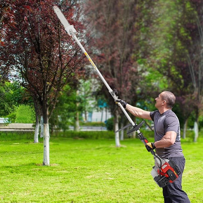 52cc 2-Stroke Multi-Function String Grass Trimmer/Edger/Brush Cutter with 7 Heads and Telescopic Aluminum Shaft, Gasoline-Powered Professional Grade for Yard Maintenance Landscaping Heavy-Duty Use