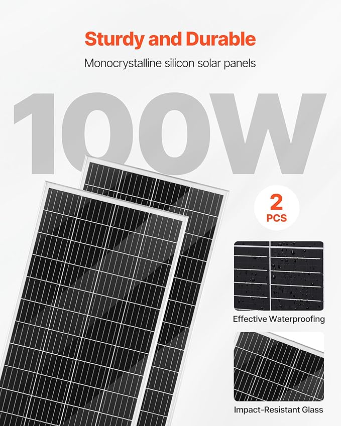 VEVOR 12V 400W Solar Wind Power Kit, 2PCS 100W Monocrystalline Solar Panels + 200W Wind Turbine + MPPT Wind/Solar Hybrid System Controller for Home RV Boat Camping Off-Grid Applications
