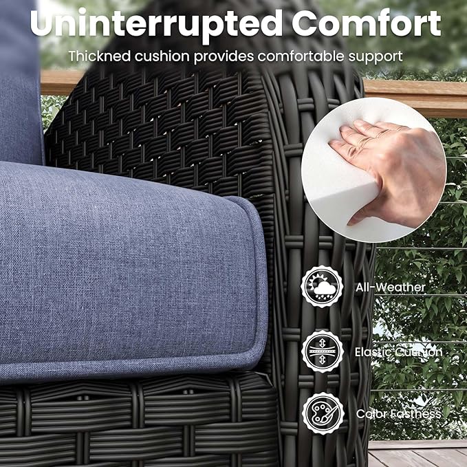 10 Pieces Patio Furniture Sets with Fire Pit Table, Wicker Rattan High Back Outdoor Swivel Rocking Chairs Set with 3-Seat Couch, Ottomans and Side Table