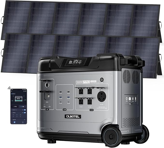 OUKITEL 5120Wh Power Station with 2x500W Solar Panels (2025 NEW), P5000 Pro Large Capacity Solar Generator, 5x3600W AC Output (5000W Peak), 1800W Fast Charging, 1000W MPPT Solar for Home Backup, RV