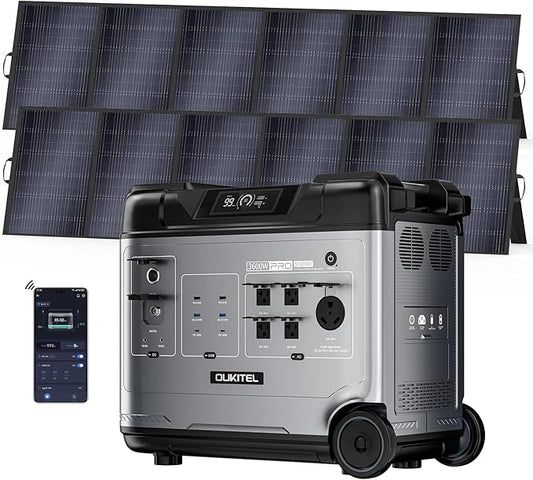 OUKITEL 5120Wh Power Station with 2x500W Solar Panels (2025 NEW), P5000 Pro Large Capacity Solar Generator, 5x3600W AC Output (5000W Peak), 1800W Fast Charging, 1000W MPPT Solar for Home Backup, RV