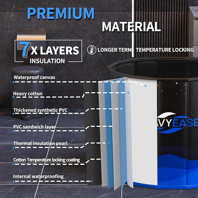 WAVYEASE Portable Bath Tub for Adults -(31.5"L x 26"H) Foldable Cold Plunge Tub for Recovery - Collapsible Soaking Bath Tub for Shower Stall Home SPA - Outdoor Ice Bathtub for Athletes (Black)
