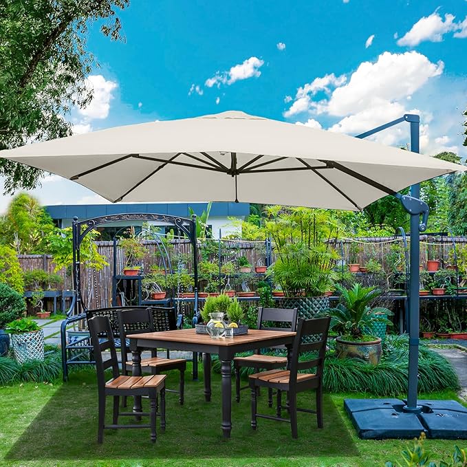 Sunnyglade 10x13Ft Cantilever Patio Umbrella Rectangular Deluxe Offset 360°Rotation & Integrated Tilting System Hanging Umbrella for Market Garden Deck Pool Backyard Patio (Beige, 10 x 13 ft)