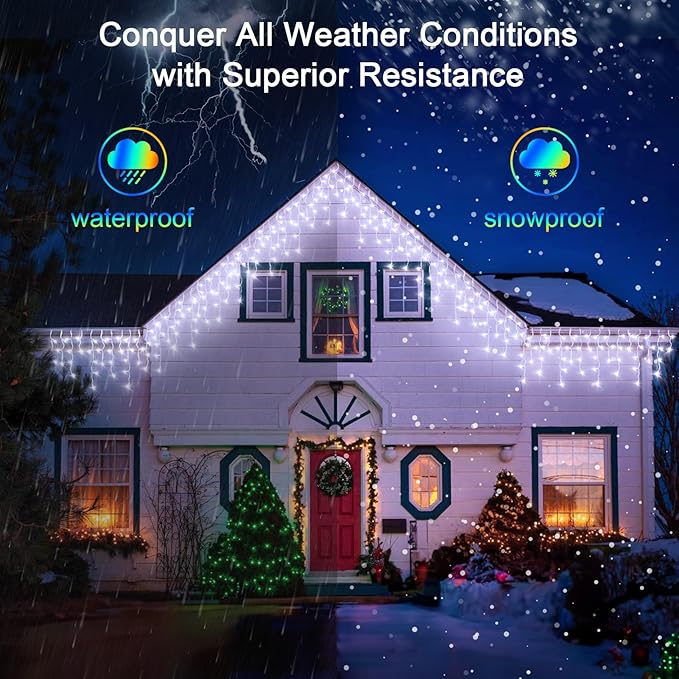 132FT 1332 LED Outdoor Christmas Lights - 296 Ice Drops, 12 Pro Modes with Timer Memory & Brightness, Waterproof Hanging Ice String Light for Holiday Wedding Garden Fence House Decor (Cool White)