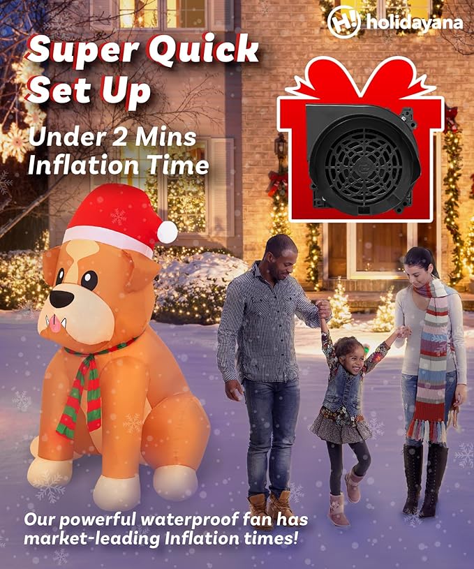 Holidayana Christmas Inflatables Large 5 ft Santa Hat Bulldog - Inflatable Outdoor Christmas Decorations Blow Up X-mas Decorations for Yard, Lawn & Garden Internal Lights & Built-in Fan