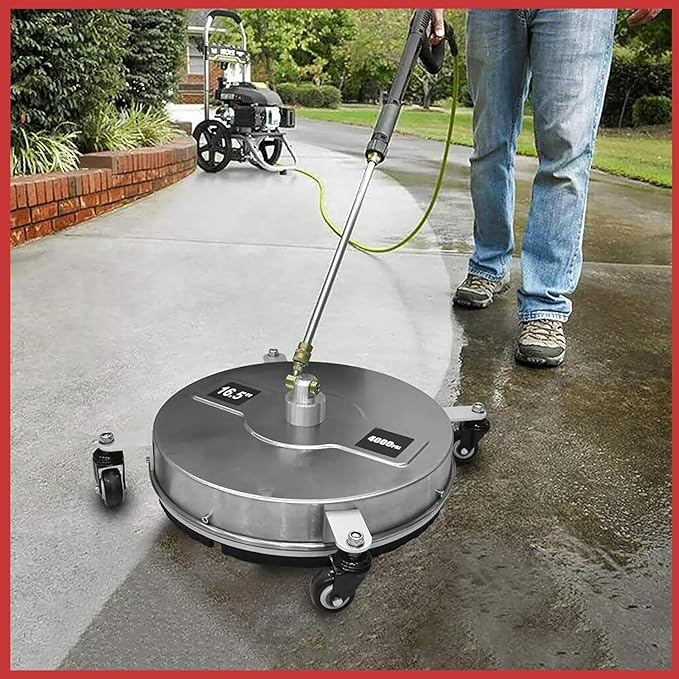 15'' / 16.5'' Pressure Washer Surface Cleaner with Wheels & 2 Wand & 2 Nozzles, 4000 PSI Stainless Steel Housing 1/4" Quick Connector Power Washer Surface Cleaner (16.5 inch with 4 Wheels)