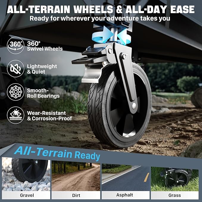 Adjustable Folding Wagon Cart, 150L–300L Expandable Capacity, 450LBS Heavy Duty Collapsible Utility Wagon with All-Terrain Wheels & Brake, Ideal for Beach, Camping, Garden & Outdoor Gear