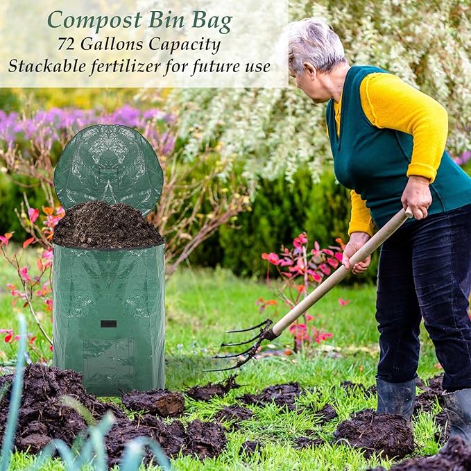 Berlune 6 Pcs Reusable Yard Waste Bags with Lid and Handles Extra Large Lawn Bags for Collecting Fall Leaves Heavy Duty Garden Trash Container for Camping Outdoor Debris Branches Grass(72 Gallon)