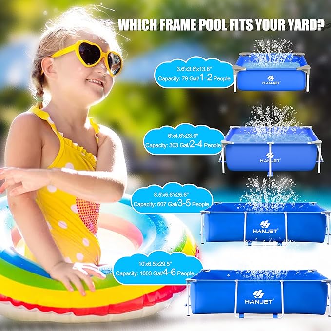 3.6 Foot x 13.8 Inch Kids Small Deep Pool for Adults Swimming Pool Above Ground, Rectangle Eco-Friendly Odorless Backyard Pool for Dog, Easy to Clean & Durable Frame for Toddlers