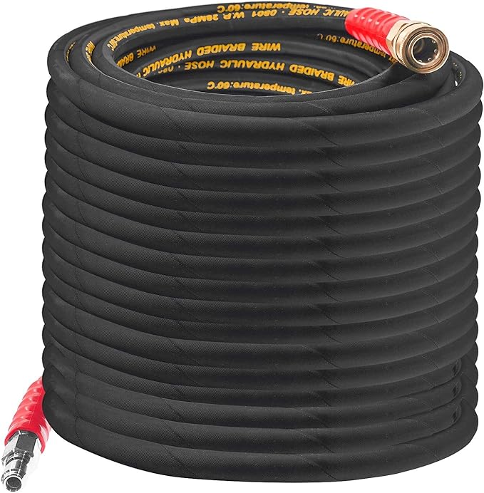 Hourleey 50FT Pressure Washer Hose with 3/8 Inch Quick Connect, High Tensile Wire Power Washer Hose, 4000 PSI