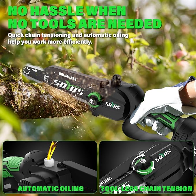 SOYUS 2-IN-1 Cordless Pole Saw & 8-Inch Mini Chainsaw for Tree Trimming, 21V Electric Pole Chainsaw with 2x 3.0Ah Batteries, Brushless Motor, Max Reach 15ft, Pole Saw for Thick Branch Cutting