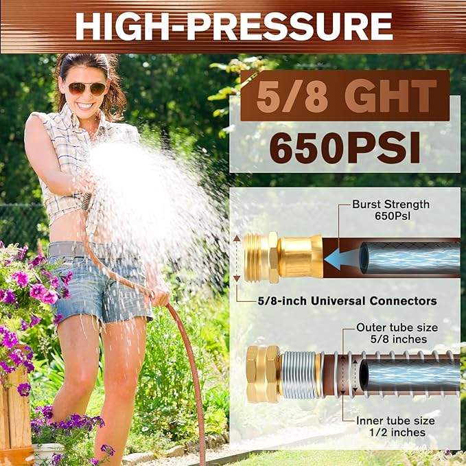 Heavy Duty Garden Hose 5/8" x 75ft, Flexible Lightweight Water Hose, Hybrid Rubber, NO Kink, 650 Burst PSI, Male to Female Fittings