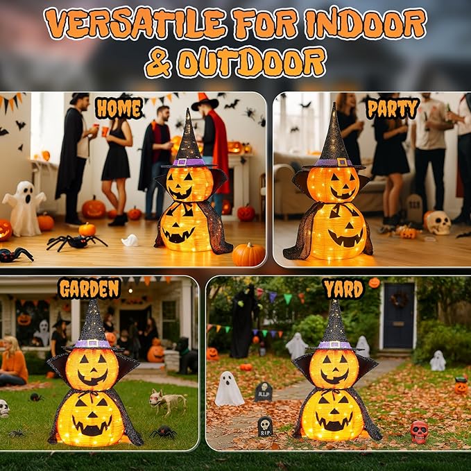 AW 2Pcs 3FT Halloween Collapsible Pumpkin LED Jack-O-Lantern Outdoor Decoration