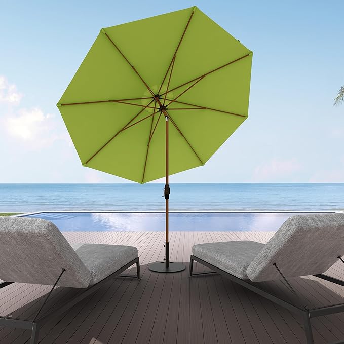 Midtown Umbrellas Sunbrella Umbrella Large Patio Umbrella 2-10 Feet in Macaw Fabric, Auto-Tilt Aluminum Frame Backyard Umbrella, Deck Umbrella, Garden Umbrella & Porch Umbrella - Wooden Pole