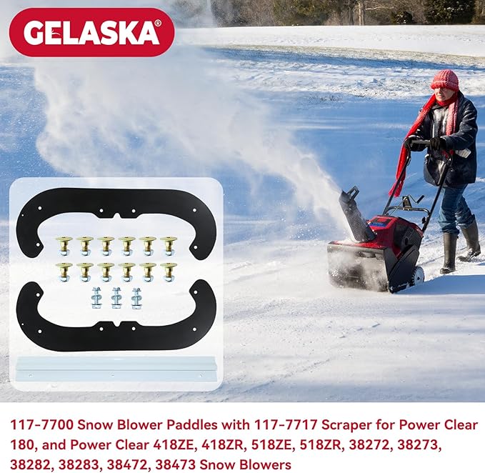 GELASKA 117-7700 Snowblower Paddles with 117-7717 Scraper for Toro Power Clear 180, 418 ZE, 418 ZR, 518 ZR, 518 ZE, 38272, 38282, 38472, 38473, 38273, 38283, 38274 Snowthrowers