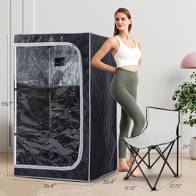 ZONEMEL 1 Person Portable Full Spectrum Infrared Sauna, Full Size Tent with Remote Control,1300W Fast Heating, Foldable Chair & LED Therapy Light, Home Spa for Relaxation (L35.4 x W35.4 x H55.1)