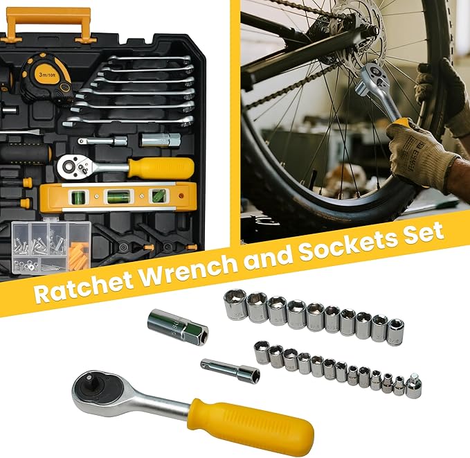 168-Piece Tool Kit Socket Wrench Hand Tool Set with Toolbox Storage Case Household Tool Kit for Home College Dorm Office