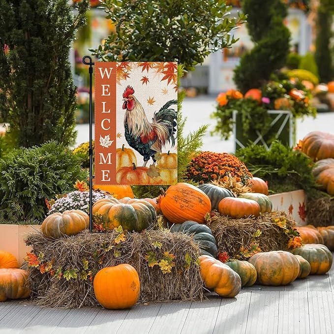 Seasonal Garden Flags Chicken Double Sided Flags Set of 11 Holiday Farmhouse Indoor Outdoor Yard Lawn Christmas Gifts Decorations 12.5x18 Inch