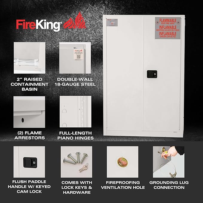 FireKing Platinum Flammable Safety Cabinet, Lab Chemicals Flammable Storage Cabinet, 45 Gallon Steel Safety Cabinets with Manual Door for Commercial, Industrial & Home Use, 43" x 18" x 65"