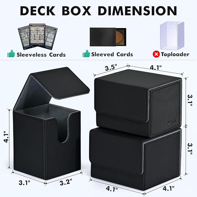 ZLCA Card Deck Box for Trading Cards, MTG YuGiOh Deck Case Holds 100+ Single Sleeved Cards, PU Leather Magnetic Card Storage Box Fits for TCG CCG Magic Game Cards (Black)