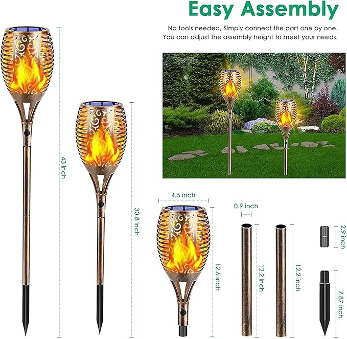 TomCare Solar Lights Outdoor 99 LED Higher & Larger Flickering Flame Solar Torch Lights 43" Decorative Waterproof Solar Powered Pathway Landscape Lighting for Garden Patio Yard, 4Pack (Bronze)