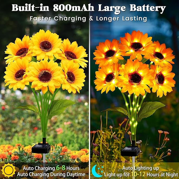 Solar Garden Lights Outdoor, 6 Pack Sunflower Lights with 36 Sunflower, Waterproof 60 Led Garden Fall Decor, Gifts for Mom Grandma, Decorative Solar Flowers for Pathway Patio Yard Flowerbed Decoration