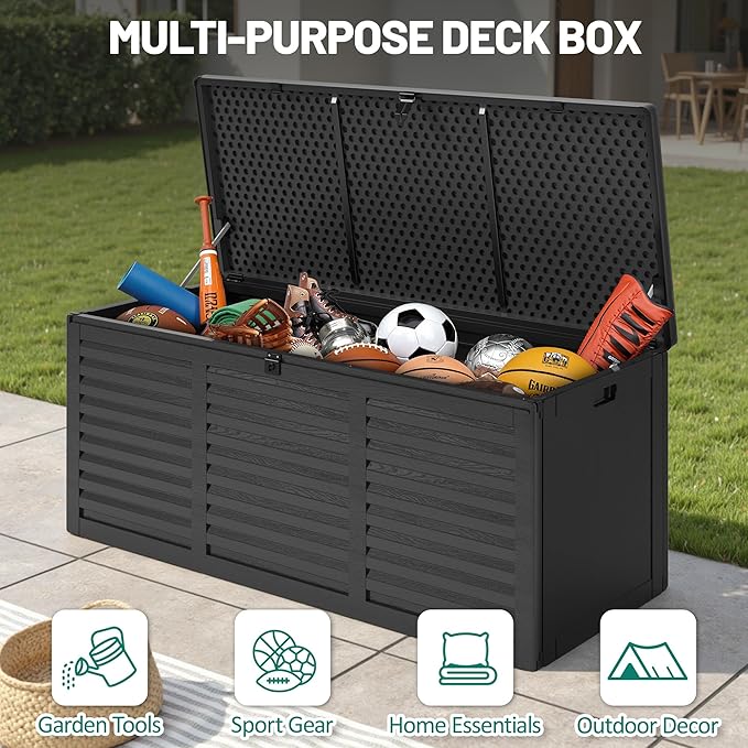 130 Gallon Outdoor Storage Box Lockable Deck Boxe Outdoor Waterproof for Garden Patio Package Delivery Weather-Resistant & Easy Assembled (Black)