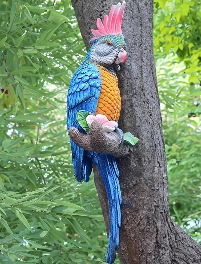 Teaeeno Tropical Hanging Parrot for Outdoors,Tropical Bird Wall Decor, Tiki Outdoor Decor,Home Ornament Decor for Tiki Bar,Perfect for Yard Ornaments,Tree Decorations Outdoor,Patio,Lawn,Tree Trunk