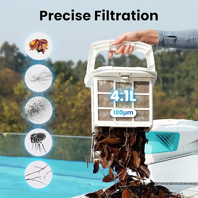2025 Updated Hydro 3 Robotic Pool Cleaner for Inground/Above Ground Pools, 150W Cordless Pool Vacuum, Max 200min Runtime, 4.1L Filter Basket, Auto Waterline/Wall Cleaning, Max 1076 sq.ft Coverage