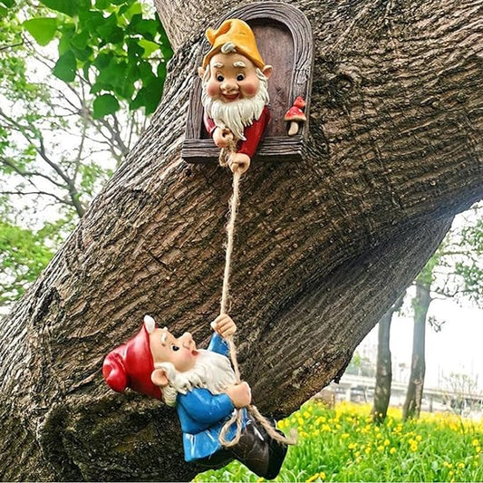 Outdoor Garden Gnome Statue,Climbing Elves Garden Sculpture,Gnome Tree Hugger Figurines Decor,Fairy Hanging Decor Miniature Figurines Garden Gnome Landscape Figurine for Lawn Balcony Patio