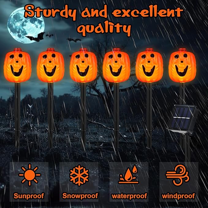 12 Pack Halloween Pumpkin Pathway Solar Lights, Orange Yard Stake Pumpkin Shaped Pathway Lights Outdoor Waterproof for Balcony Lawn Walkway Party Decor