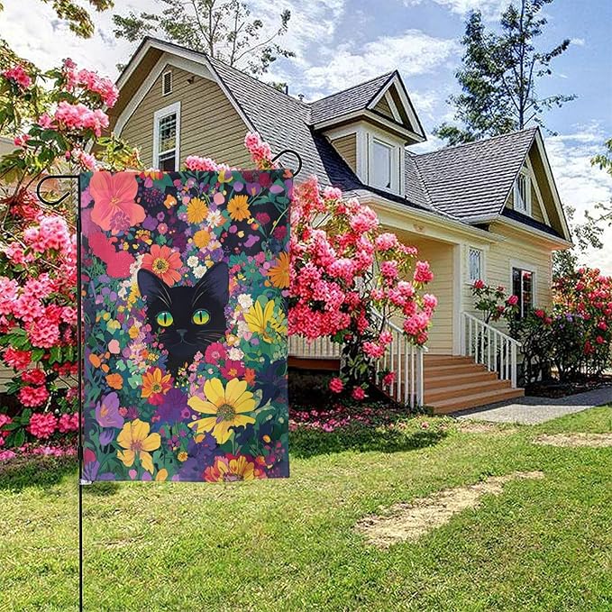 Cat Garden Flag Vertical Double Sided Outdoor Yard Flags 12.5x18 Inch Burlap Banners for House Lawn