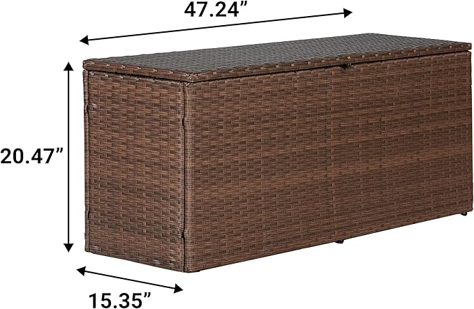 happimess TRK1001B Nino 47.24" Modern Minimalist Outdoor Faux Wicker Deck and Patio Storage Box, Brown, Soft-Close, for Package Delivery, Patio Furniture, Cushions, Gardening Tools, Pool Supplies