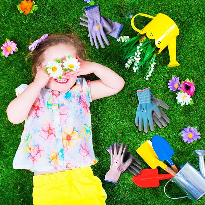ANDANDA Kids Gardening Gloves, Nitrile Coated Children Yard Work Gloves with Grip, Suitable for Toddlers, Children, Girl, Boy