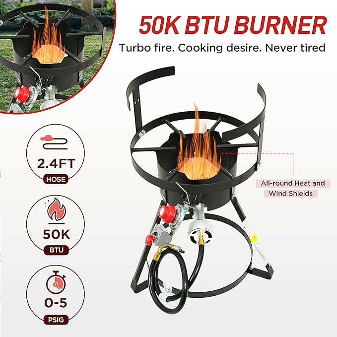 Red Mountain Valley 30Qt Turkey Fryer with Propane Burners for Outdoor Cooking, Aluminum Turkey Fryer Pot Basket, Propane Deep Fryer, Seafood Boil with Spigot,Timer, Marinade Injector, Turkey Rack