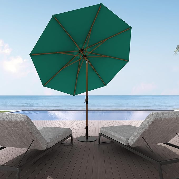 Midtown Umbrellas Sunbrella Umbrella Outdoor Patio Umbrella 2-8 Feet in Canvas Teal Acrylic Fabric - Auto-Tilt Aluminum Frame For Backyard Umbrella, Deck Umbrella & Porch Umbrella - Wooden Pole