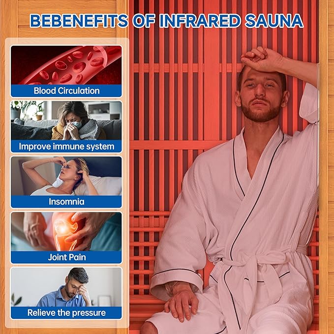 3 Person Infrared Sauna, Indoor Far Infrared Saunas for Home, 2240W Low EMF Canadian Hemlock Wooden Dry Sauna Room with 7 Chromotherapy Lamp, Bluetooth Speakers, 20 Amps