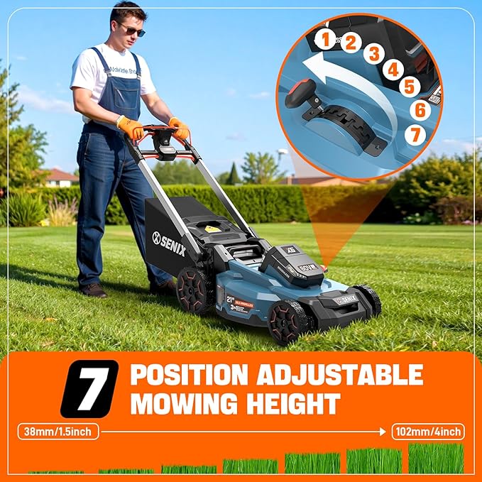 SENIX X6 60 Volt Max* 21-Inch 3-in-1 Cordless Push Lawn Mower,Self-Propelled,with Bagging,Mulching,Side Discharge,Height Adjustment,Smart Display,8Ah Lithium-ion Battery&Charger Included (LPSX6-H)