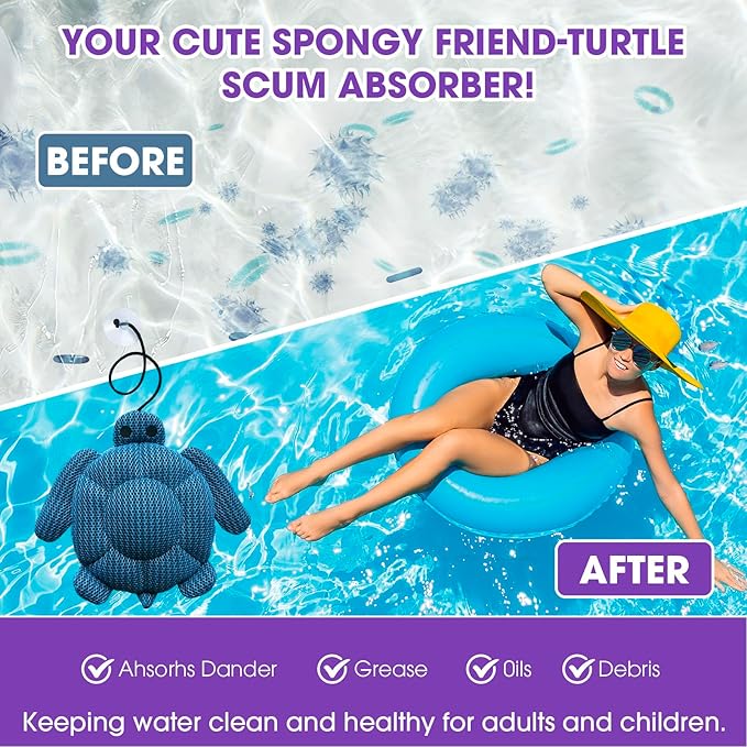 Hot Tub Scum Absorber, 2 Pack Hot Tub Accessories for Adults, Turtle Hot Tub Sponge Scum Cleaner Gifts for Spa, Reusable Oil Absorbing Scumbug Remover Keeps Water Clean