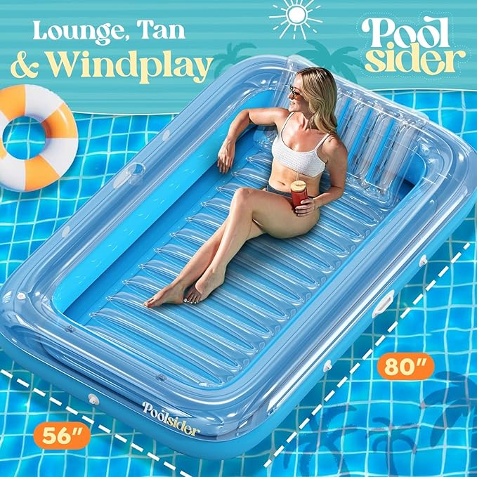 Premium Inflatable Tanning Pool Lounger | Inflatable Tanning Bed for Adults - 4 in 1 Multipurpose Suntan Tub | Pool Floats Adults, Inflatable Pool Float | Tanning Float - Sunbathing Pool Raft