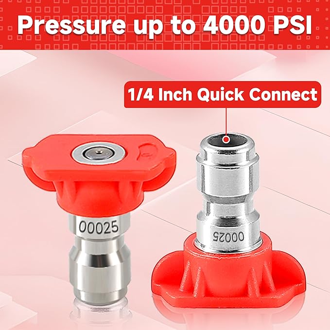 Tool Daily Pressure Washer Tips, 0 Degree Red Power Washer Nozzle Tips 7 Pack with Nozzle Holder, 1/4 Inch Quick Connect, 4000 PSI